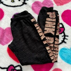 PINK Victoria's Secret Black Sequin Bling y2k Joggers